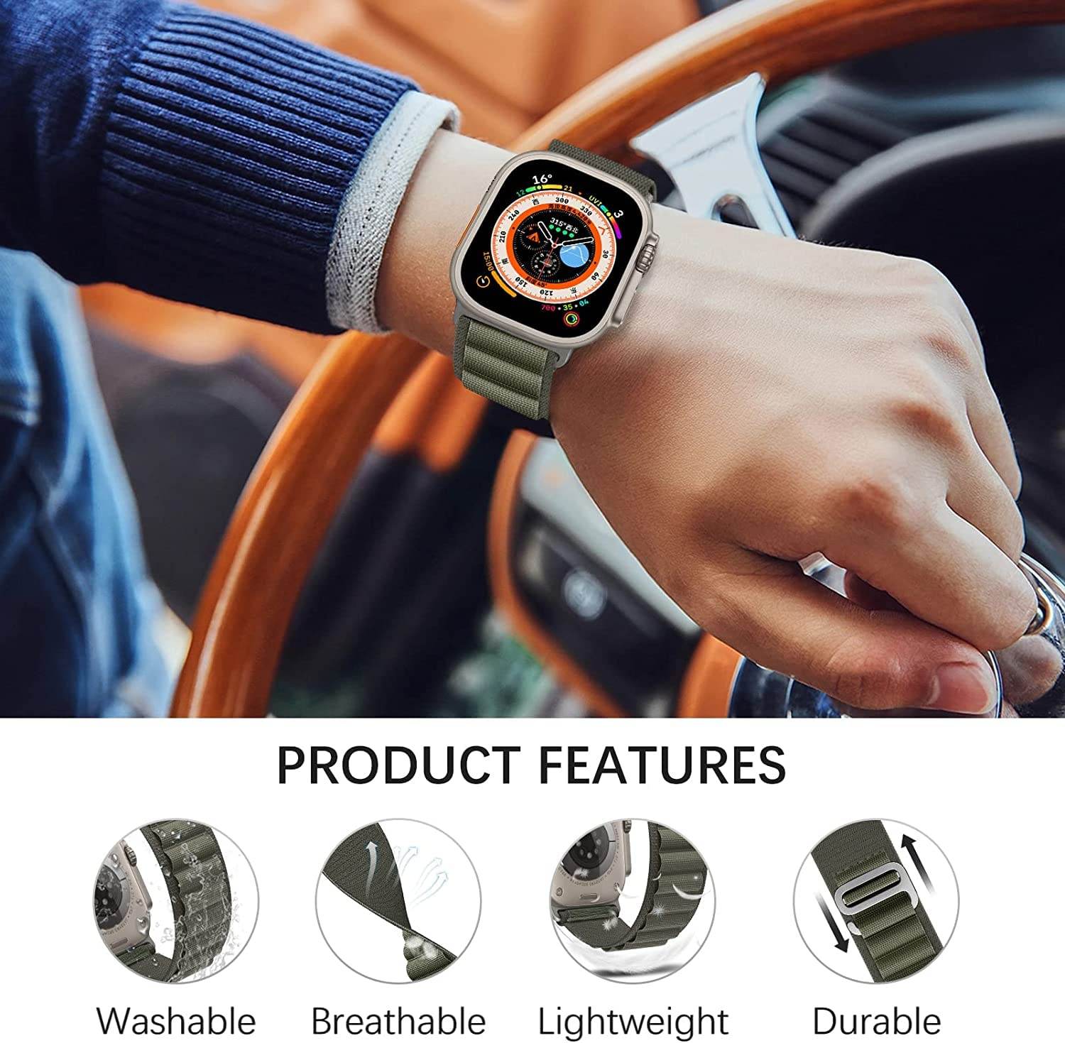 Trail Loop Band Compatible for Apple Watch Ultra Band 44mm 45mm 49mm 42mm Nylon Sport Loop Men Women Adjustable Pull Tab Strap for iWatch Ultra ( Green ) - Guleel