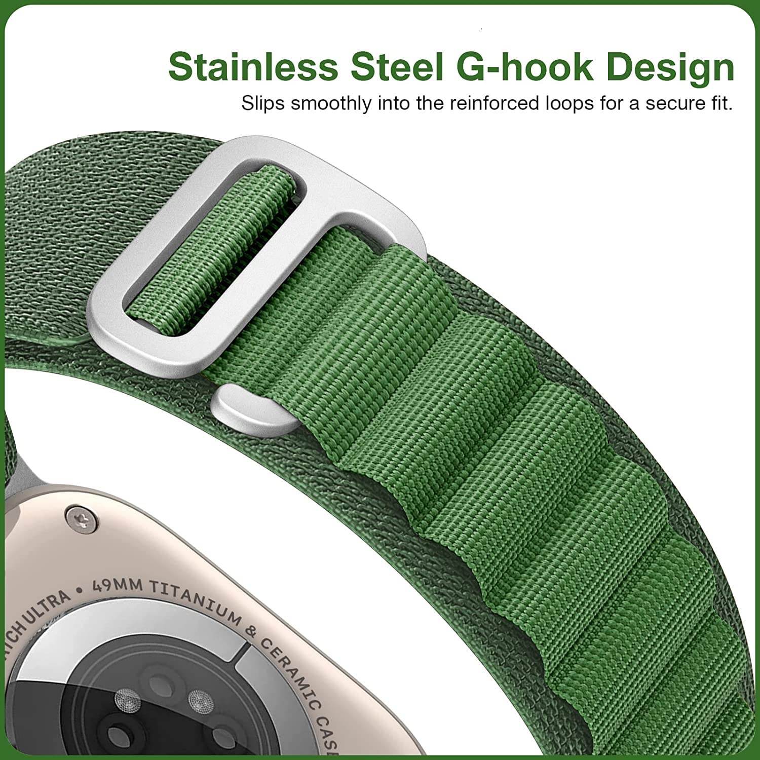 Trail Loop Band Compatible for Apple Watch Ultra Band 44mm 45mm 49mm 42mm Nylon Sport Loop Men Women Adjustable Pull Tab Strap for iWatch Ultra ( Green ) - Guleel