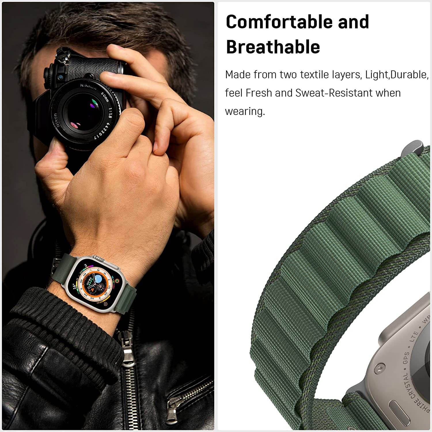 Trail Loop Band Compatible for Apple Watch Ultra Band 44mm 45mm 49mm 42mm Nylon Sport Loop Men Women Adjustable Pull Tab Strap for iWatch Ultra ( Green ) - Guleel