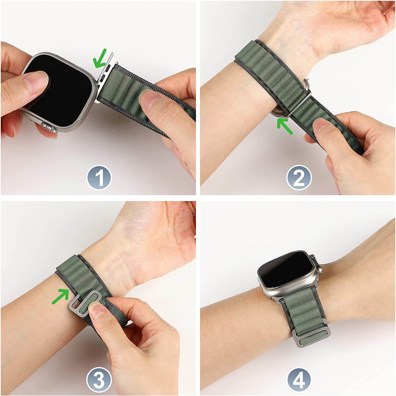 Trail Loop Band Compatible for Apple Watch Ultra Band 44mm 45mm 49mm 42mm Nylon Sport Loop Men Women Adjustable Pull Tab Strap for iWatch Ultra ( Green ) - Guleel