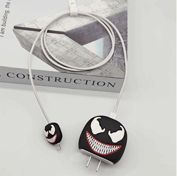 Silicone Cartoon iPhone Charger Case Cover for 18-20W Chargers - Venom (with Wire Cover) - Guleel