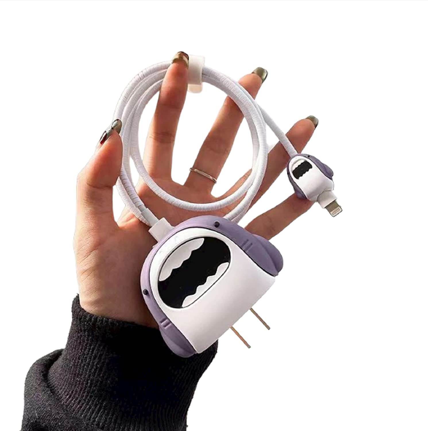 Silicone Cartoon iPhone Charger Case Cover for 18-20W Chargers - Shark (with Wire Cover) - Guleel