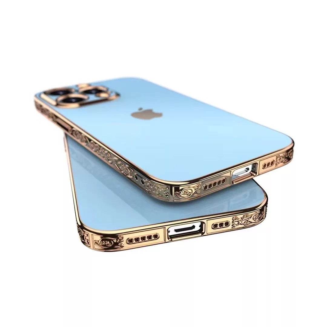 iPhone 12 Premium Silicone Series Camera Protection Carving Case – Light Blue - Guleel