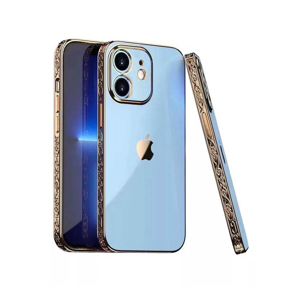 iPhone 12 Premium Silicone Series Camera Protection Carving Case – Light Blue - Guleel