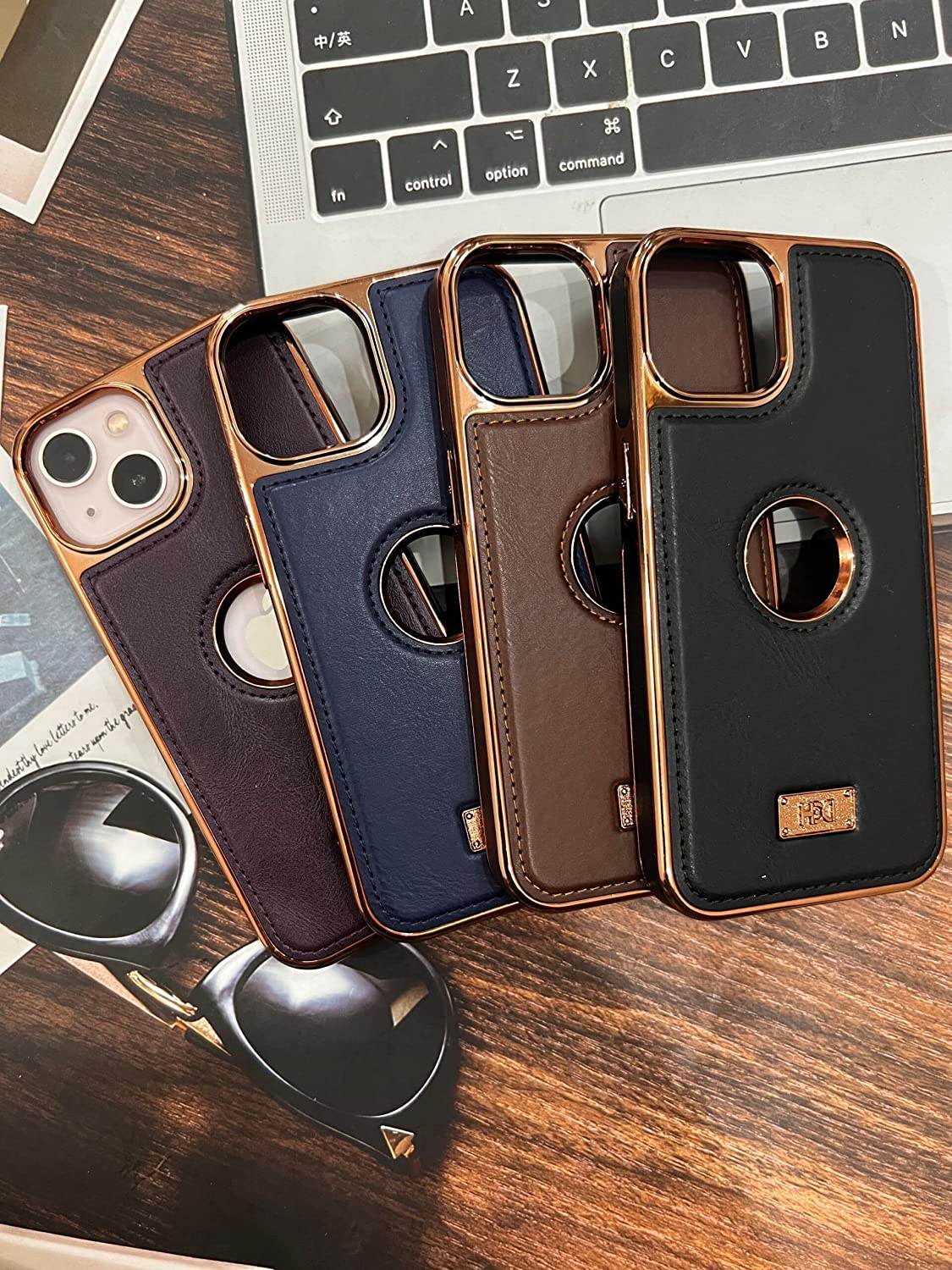 iPhone 14 Premium Leather Stitched Phone Cover – Light Brown - Guleel