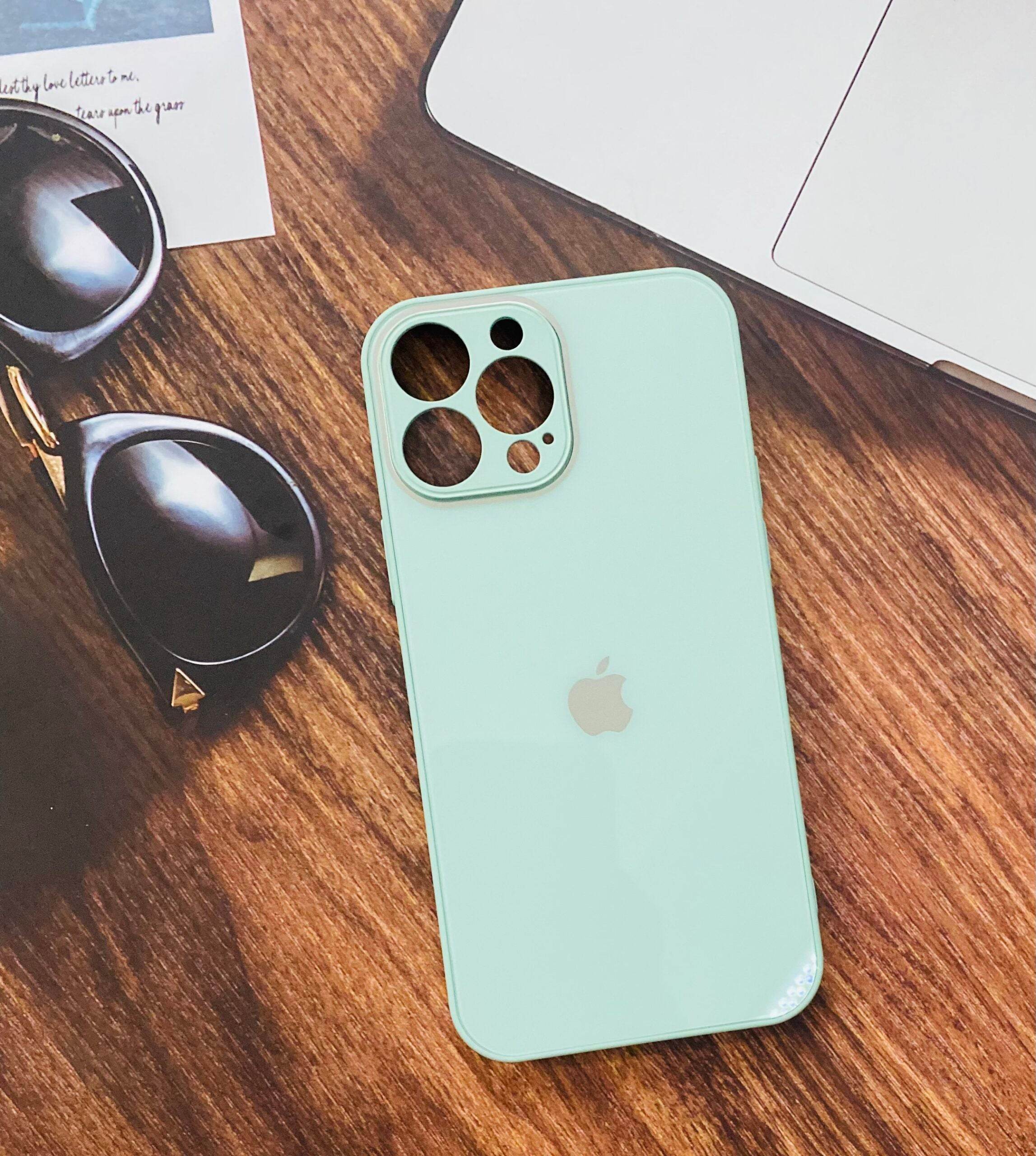 iPhone 13 Pro Max Premium Glass Camera Protection Shockproof Case- Light Green - Guleel