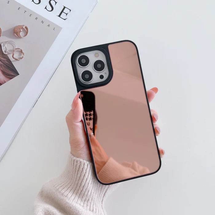 iPhone 13 Pro Max Premium Reflective Mirror Glass Case -Rose Gold - Guleel