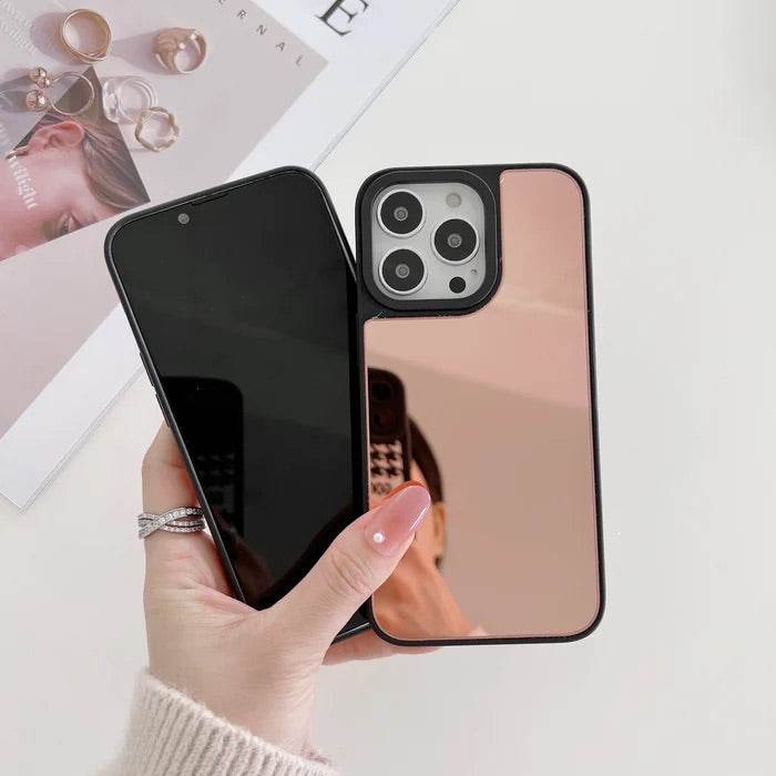 iPhone 13 Pro Max Premium Reflective Mirror Glass Case -Rose Gold - Guleel