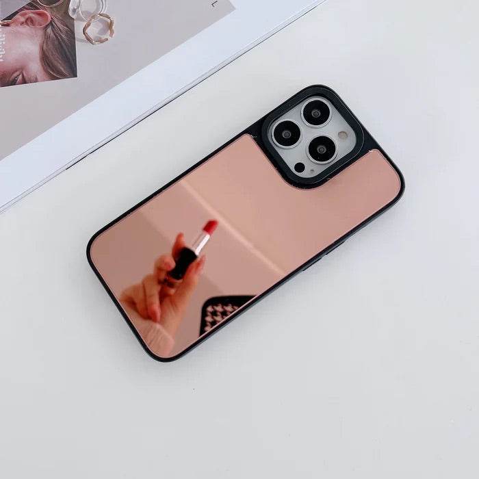 iPhone 13 Pro Max Premium Reflective Mirror Glass Case -Rose Gold - Guleel