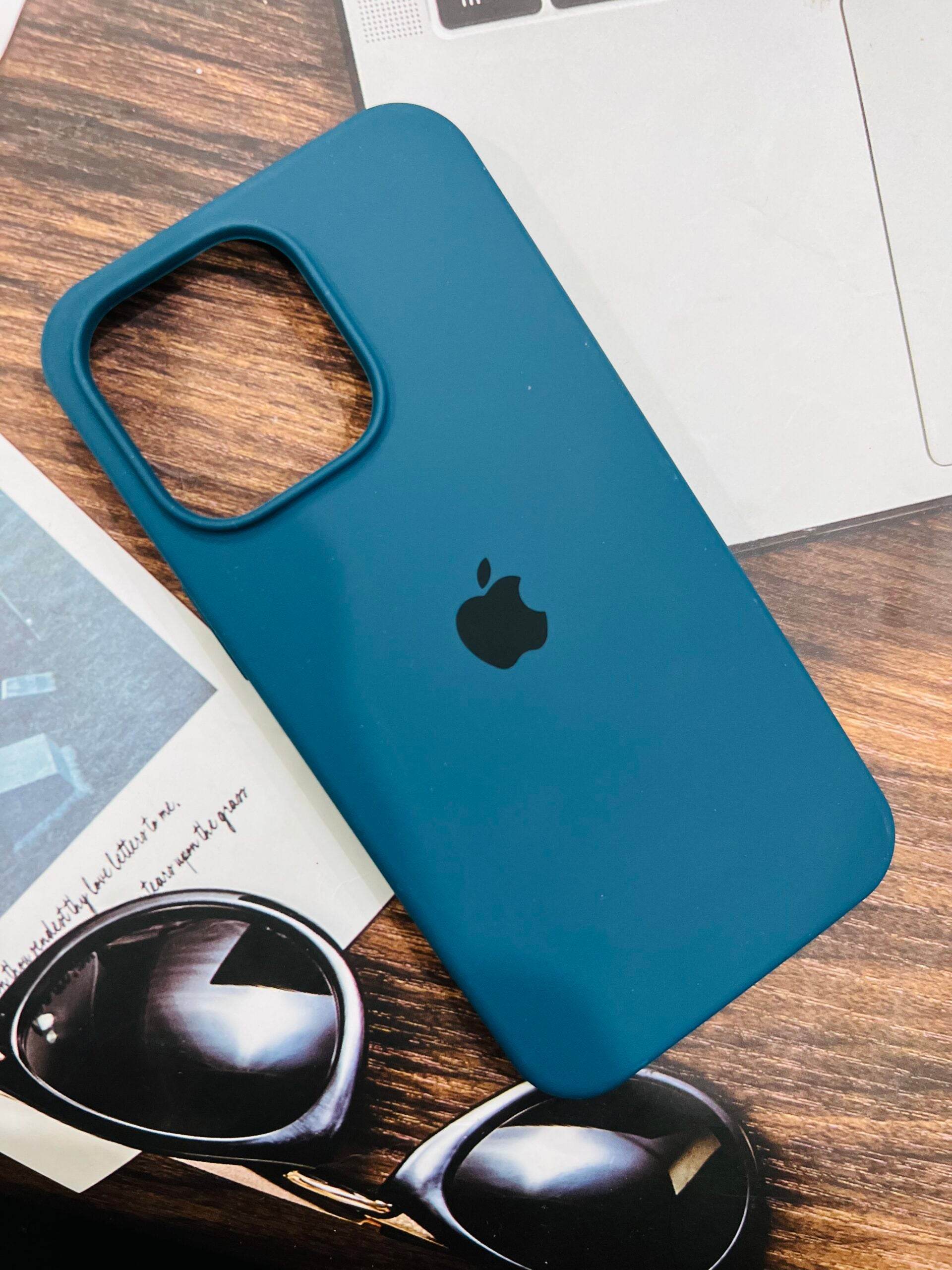 iPhone 14 Pro Max Original LOGO Silicone Case- Blue - Guleel