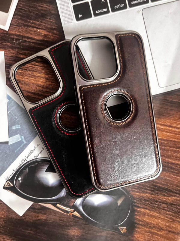 iPhone 14 Pro Premium Leather Mobile Cover – Black Red - Guleel