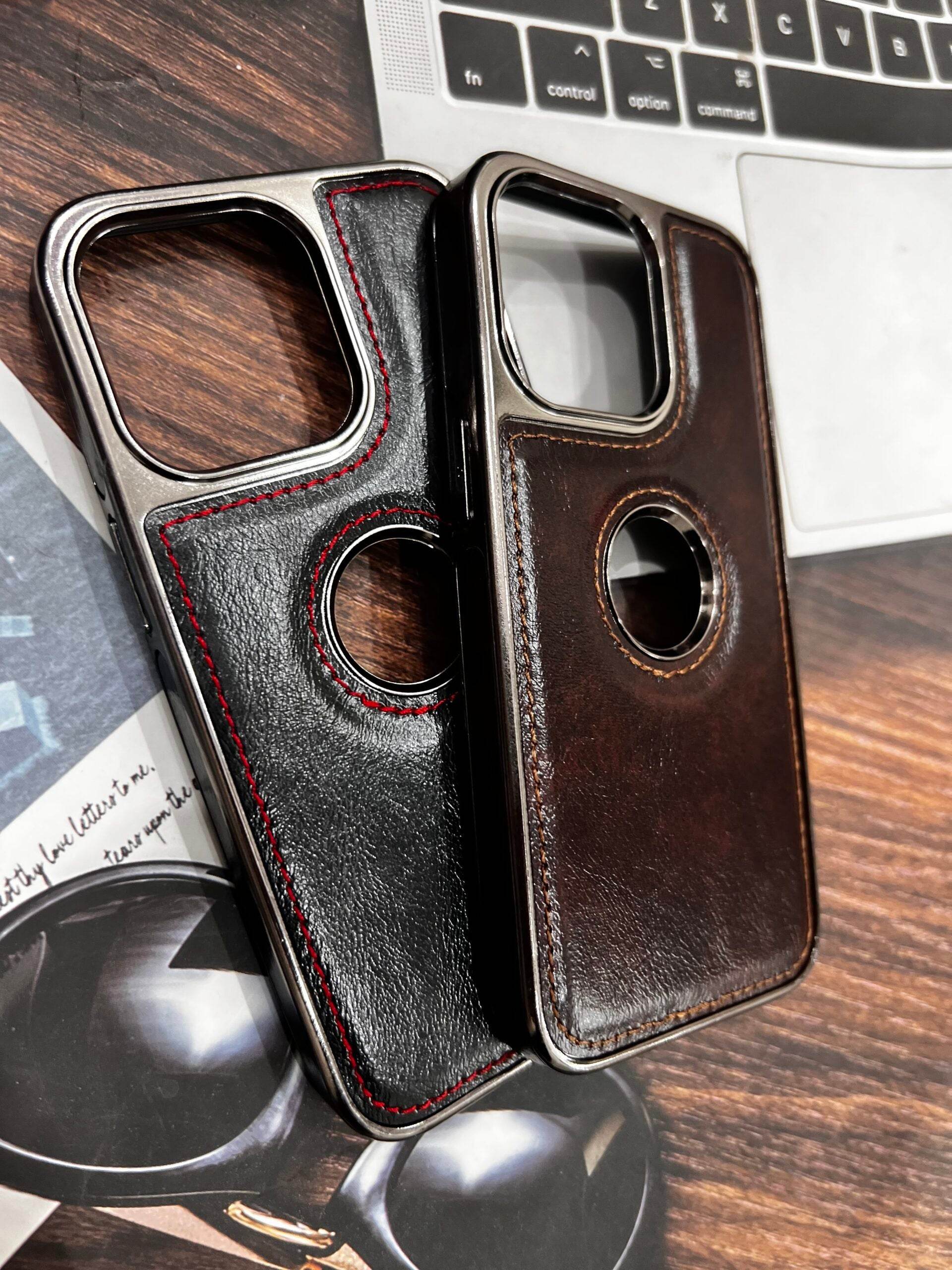 iPhone 11 Premium Leather Mobile Cover – Black Red - Guleel