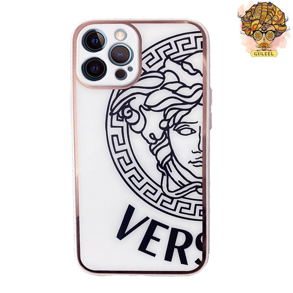 iPhone 12 Pro Max Premium Glass Half Versace Camera Protection Case - White - Guleel