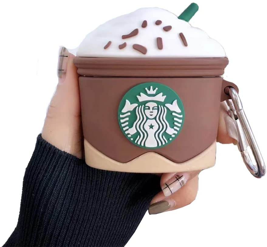 Airpods 1 Cute Cartoon Silicone Starbucks Case Cover ( Airpods Not Included) Brown White - Guleel