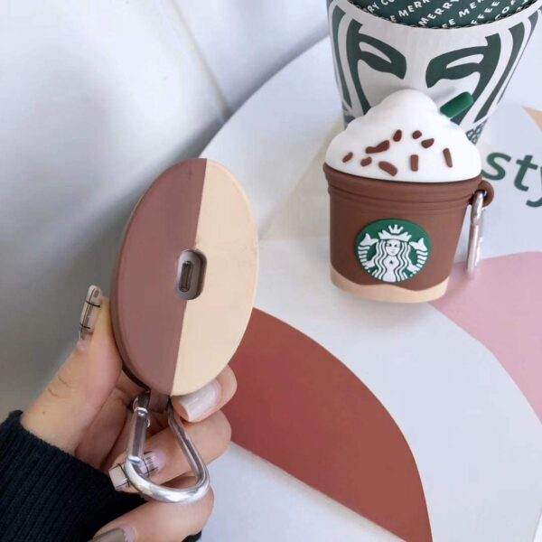 Airpods 1 Cute Cartoon Silicone Starbucks Case Cover ( Airpods Not Included) Brown White - Guleel
