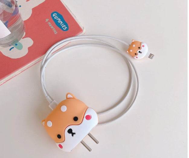 Silicone Cartoon iPhone Charger Case Cover for 18-20W Chargers - Teddy Orange (with Wire Cover) - Guleel